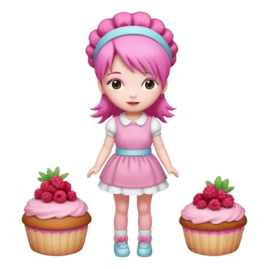 Isolated detaile illustration modern raspberry torte doll figurine full body with pink hair and a pink hairband standing sticker