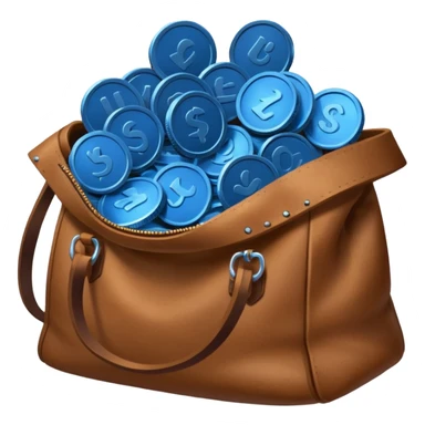 blue coins inside a brown bag  sticker