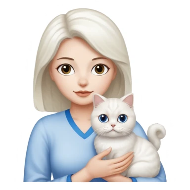 Woman holding a white Persian cat with one blue and one brown eye  sticker