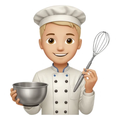 Male Young Pastry Chef – smiling, holding whisk and mixing bowl. sticker