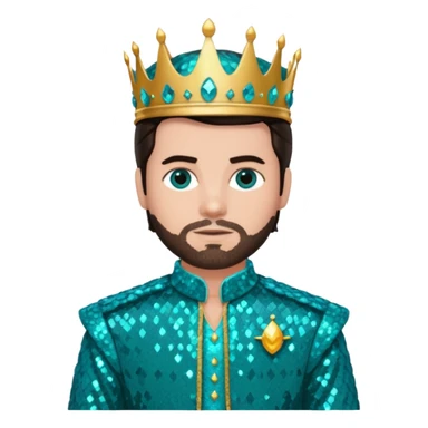 King Daniel from The Bible with dark brown hair, teal sequin outfit sticker