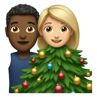 Couple with dark blond hair in Front of a Christmastree sticker