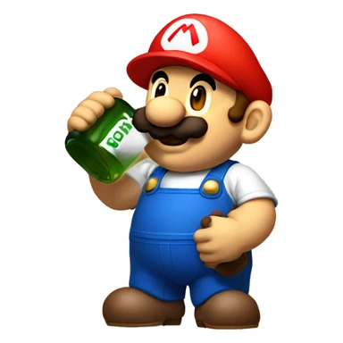 Mario plumber drinking beer with a shirt with the letters “HOPE” with a pipe wrench logo sticker