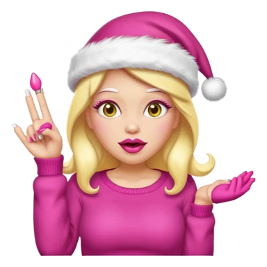 Sassy, cunty, girly Santa emoji with big lips, fake nails, pink sweater, and a pink santa hat (similar emoji style to uploaded). Yellow emoji. sticker