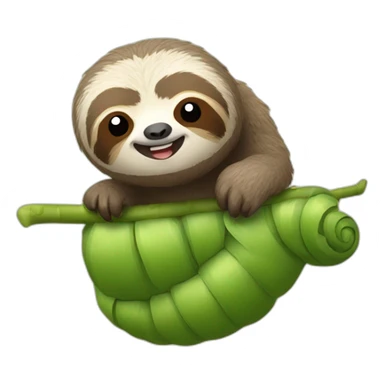Sloth riding a smiling caterpillar sticker