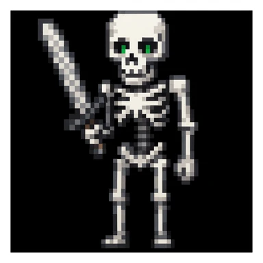 Make the Minecraft skeleton hold a sword in the pixel art style sticker