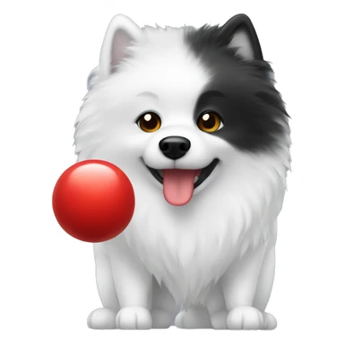 American Eskimo holding a red ball sticker