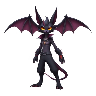 Anthro Kawaii Edgy Cool Vampiric Demonic Beautiful Noivern-Nargacuga-Litten with big Bat Ears and wearing a cap and collar e full body sticker
