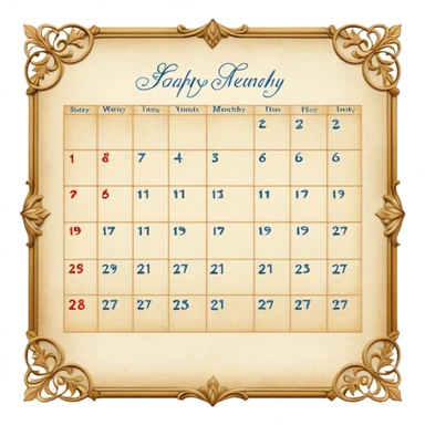 edwardian monthly calendar page sticker