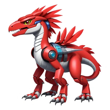 Furry feather-mane Cool Edgy Futuristic shiny colorful Digimon-Fakemon-Guilmon-Velociraptor-Mecha full body   sticker