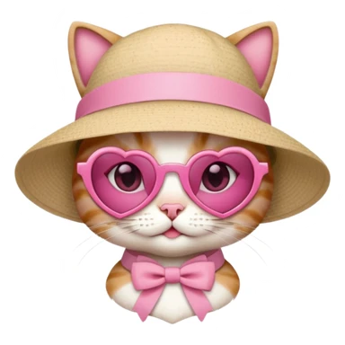 Cat wearing pink love heart sunglasses wearing beige sunhat with pink ribbon coquette  sticker