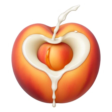 big hole in the middle of a peach. milk is leaking out of the hole sticker