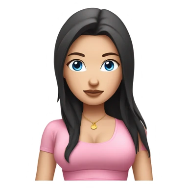 white girl blue eyes with long black hair, sitting in a lotus position, wearing pink bra top and white short skirt sticker