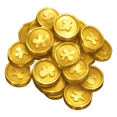 Create a shiny emoji of a pile of pirate-style gold coins, sparkling and resembling treasure, with a bold, simple design. sticker