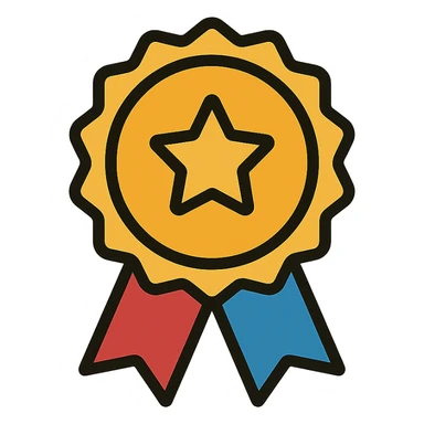 vector icon of a seal of trust with gold and colorful elements, elegant and minimalist flat design, isolated on white background, award badge style, 2D flat vector, trending icon look, soft shadows, no text, perfect for commercial use sticker