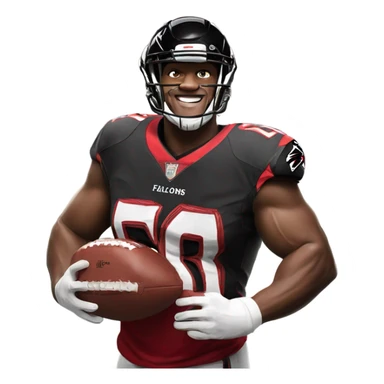 Football player with falcons jersey big muscles and holding a football in front of the Mercedes Benz stadium sticker
