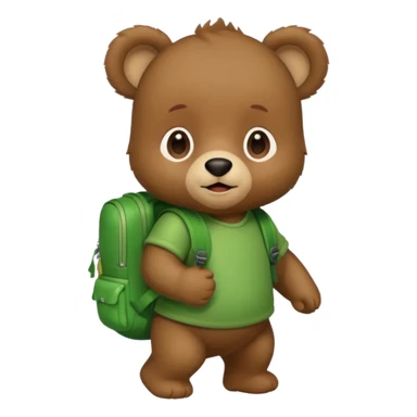 baby bear wear green backpack sticker