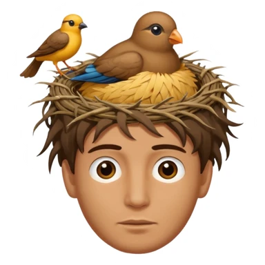 Man who has a birds nest on top of his head for hair sticker