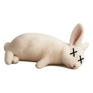 Remove the border and shadow under the dead rabbit, keep the rest of the image realistic. Add X's on the eyes to indicate death. No background, isolate the subject. sticker