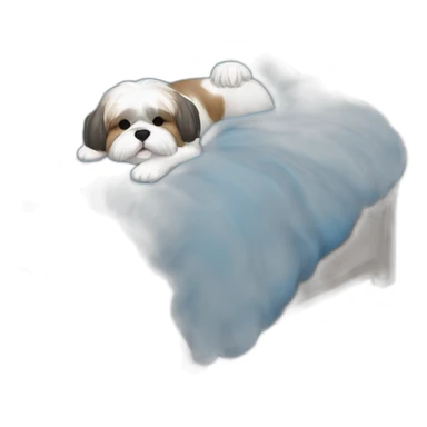 Shih tzu sleeping in fluffy blue bed sticker