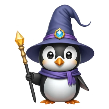 penguin wizard with magic wand and wizard hat sticker