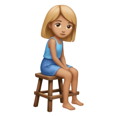 A vector emoji icon of a young girl sitting on a simple wooden stool. She is facing away from the viewer, with her back fully towards us sticker