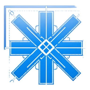 blue blueprint plan with white lines, dotted path, and X mark sticker