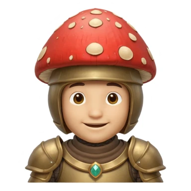 mushroom knight portrait, head and shoulders only, helmet made entirely of a large mushroom cap, textured mushroom surface, tiny fantasy armor collar, heroic smile, magical forest vibe, 3D cartoon, mobile game icon style, clean background, no text, no watermark
 
 sticker
