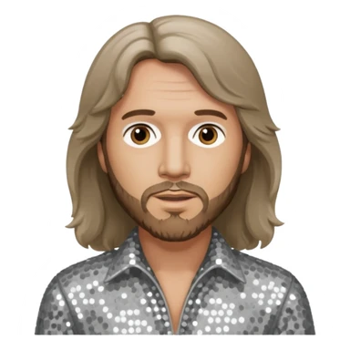Barry Gibb from Bee Gees with light grey sequin outfit, long brown hair sticker