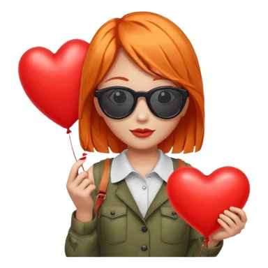 orange hair girl with sun glasses holding red heart balloon sticker