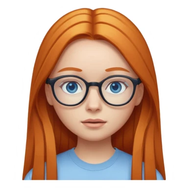 ginger girl with long straight hair, blue eyes, glasses, y2k clothes sticker