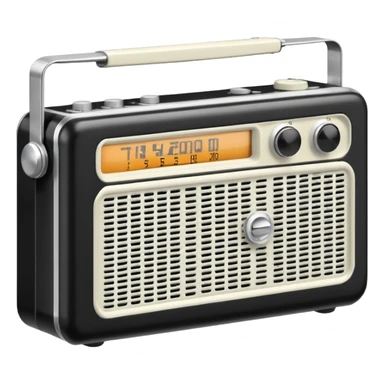 A black and white icon of a vintage handheld transistor radio sticker