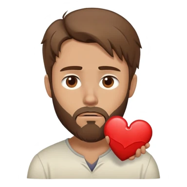 White man with brown hair and beard holding a broken heart with anxiety and begging. profile view sticker