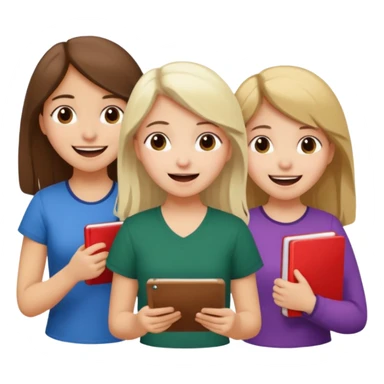 Mexican brown haired girl, white blond haired girl, and white brown haired girl all trying not to laugh while doing math sticker