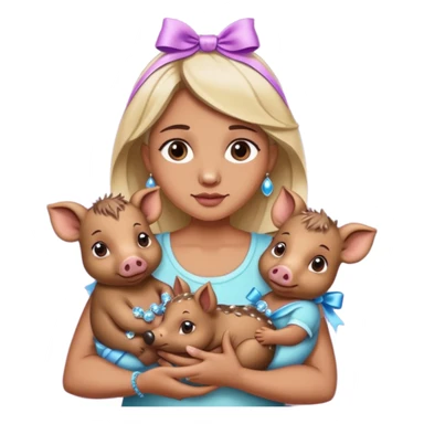 woman holding baby boars with ribbons and crystals sticker