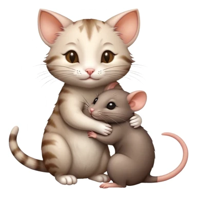 Cat hugs small rat sticker