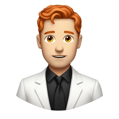 red hair man brown eyes black tie white suit crying sticker