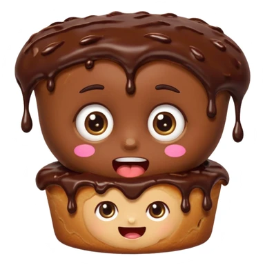 Rectangular chocolate mini pastry, slightly messy and squished, chocolate dripping, big round eyes, wide open mouth, playful surprised expression, text above: "ПАСТИЧКА", chibi style, Twitch emoji style, transparent background, colorful

 sticker