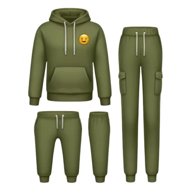 Crie um conjunto de moletom com calça de moletom liso na cor verde militar, sem ninguém usando  sticker