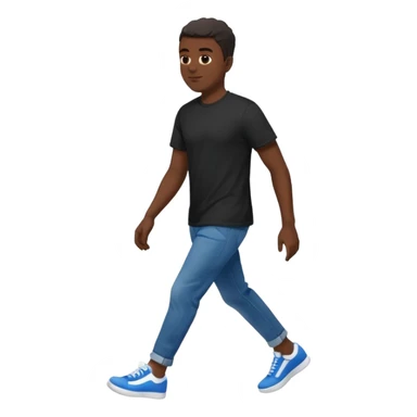 iOS emoji style - A black man with no bag or backpack. Dressed in casual clothes and wearing trainers. Walking quickly.  

 sticker