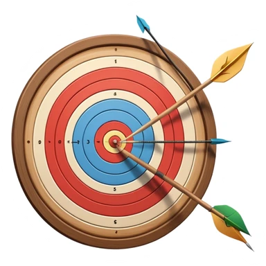 A bow with an arrow drawn back, aimed at a target with concentric rings. The background suggests a calm, outdoor archery range, emphasizing the precision, focus, and skill required in archery as a competitive sport. sticker