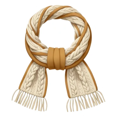 ivory cable-knit scarf emoji, isolated object, no person, folded not twisted, visible braided knit pattern like a knitted sweater, thick soft wool texture, light beige shadows, warm soft shading sticker
