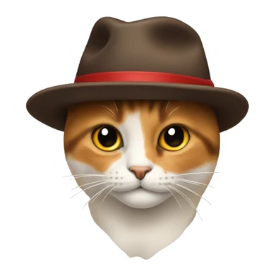 a calico cat wearing a red fedora hat in the style of the windows 10 emoji sticker