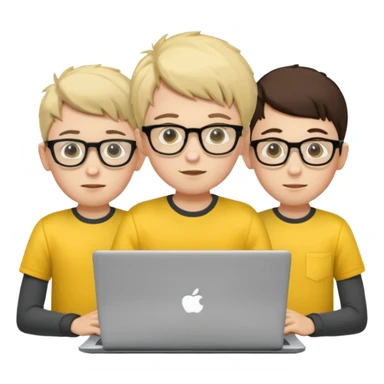 technologist using laptop coding with 2 other technologist color yellow three of it is boy  that using 3 laptop sticker
