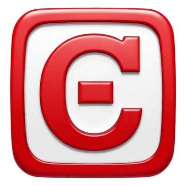 A bold white capital letter C inside a red rounded square, flat emoji design, shiny light reflection, in the same style as the 🅱️ emoji, transparent background, the letter C is large and centered sticker