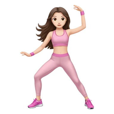 white brunette girl long hair with hazel eyes in light pink workout clothes dancing  sticker