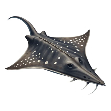Spotted eagle sting ray with wide wingspan and long spike sting tail at posterior end viewed from above sticker