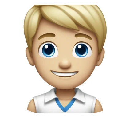 smiling boy in white shirt with blue eyes back side sticker
