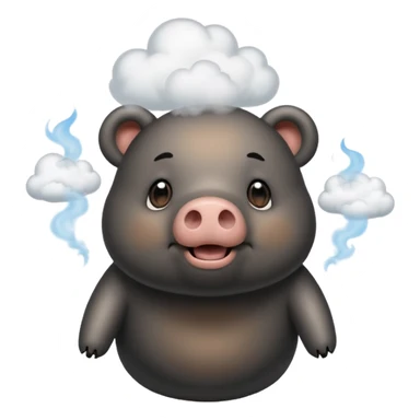 Hybrid bear pig, black and tan, saying hello with big clouds of smoke coming out of his pig snout.  sticker