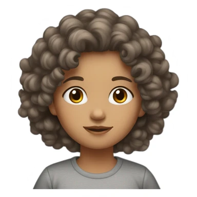 face of midle easten curly girl with medium brown hair in gray T-shirt sticker